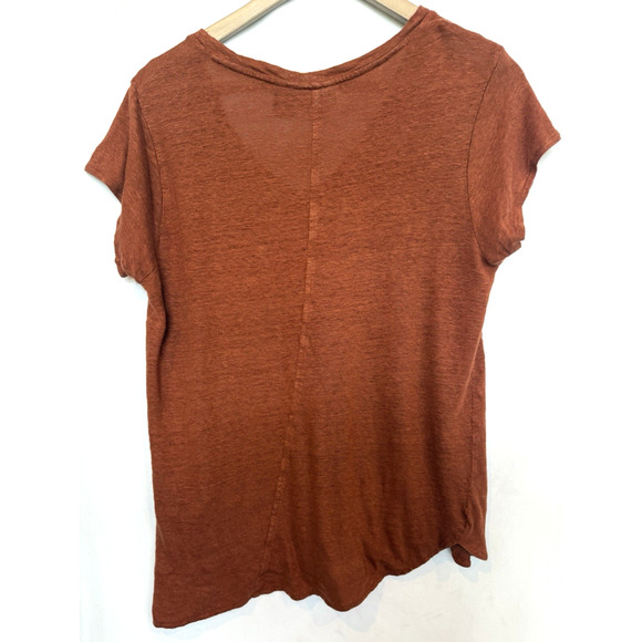 Tahari Womens 100% Linen Asymmetrical Top Size L Comfort Casual Rust Orange - Picture 7 of 11